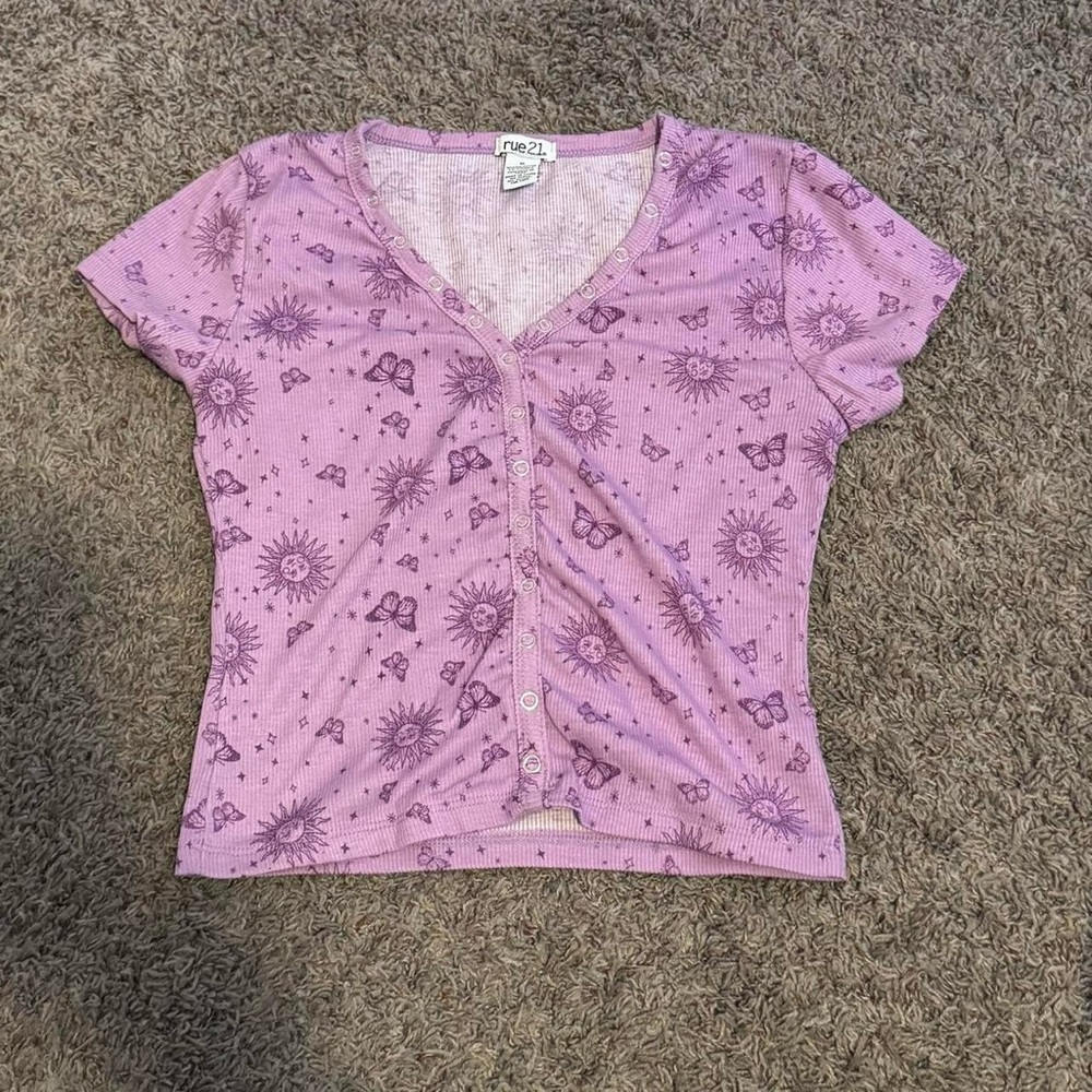 Rue21 Lavender Sun and Butterfly Print Top